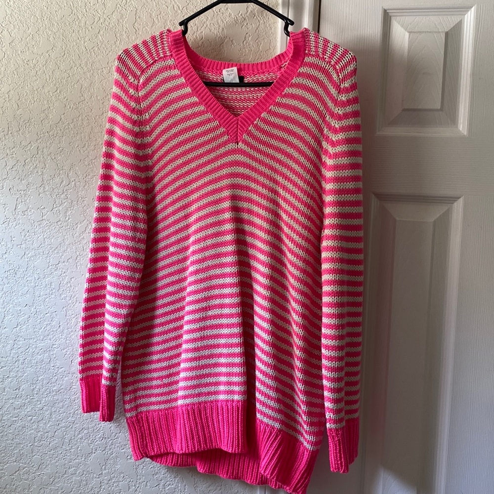 XL J Crew Hot Pink Striped Sweater